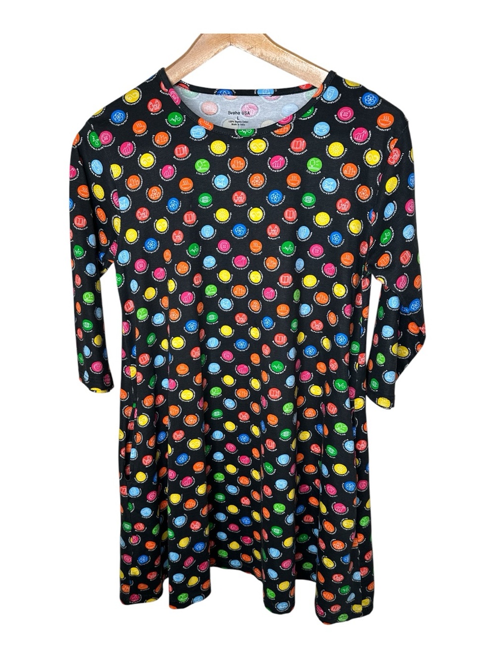 Svaha Cotton Tunic Dress UN Sustainable Development Goals Print Rainbow Large